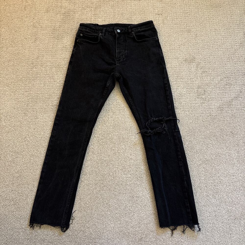 Ksubi Chitch Knight Rider Black Denim Skinny Jeans Men 32/28 Raw Hem Distressed